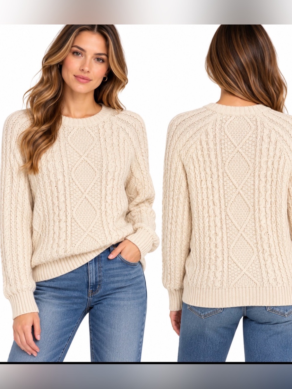 WILT NWT Cream Cable Knit Chunky Pullover Sweater Women’s Large